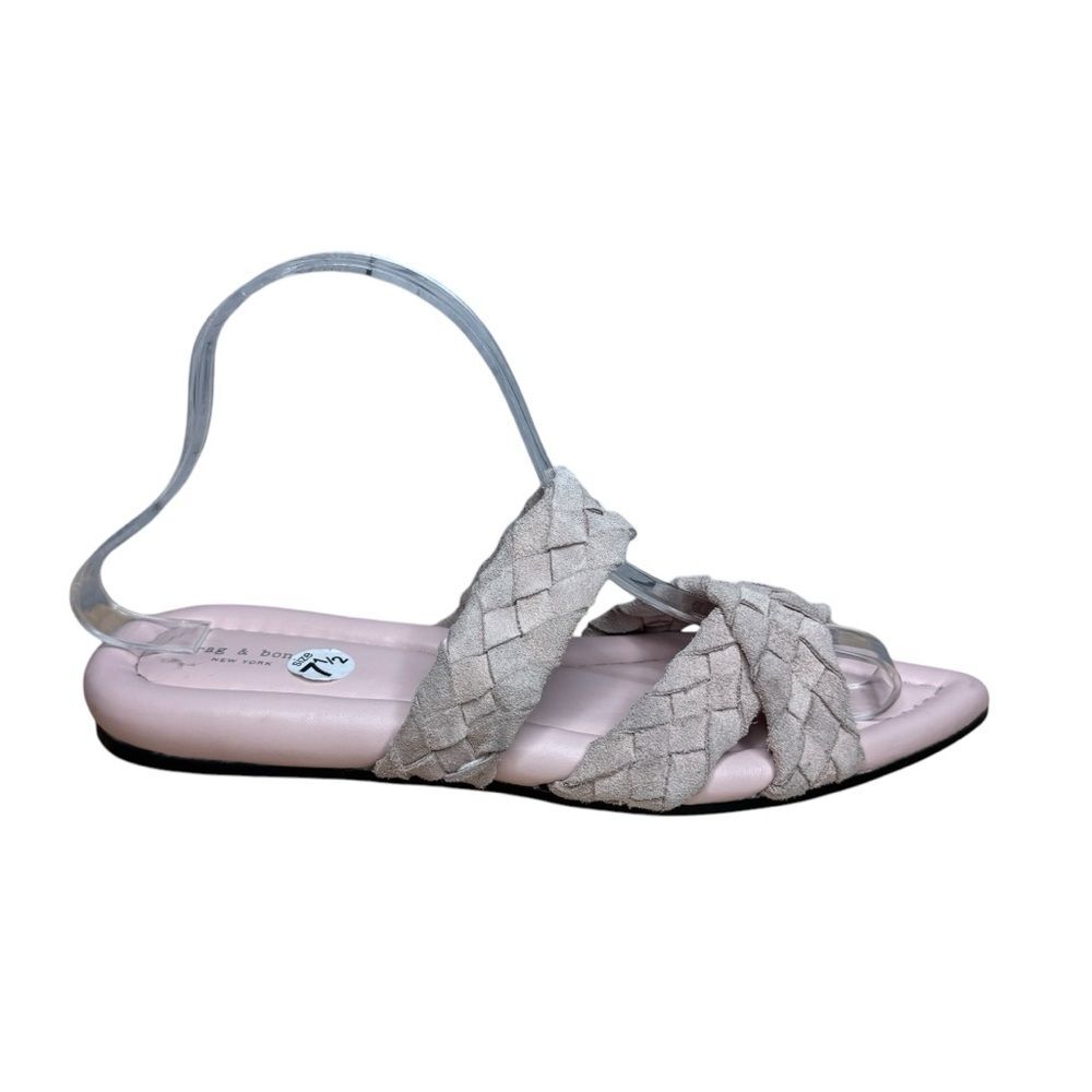 Rag & Bone Blush Pink Braided Leather Slip On Sandals Size 38 NEW Chic Luxury - Picture 2 of 8
